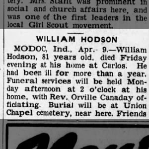 Obituary for WILLIAM HODSON
